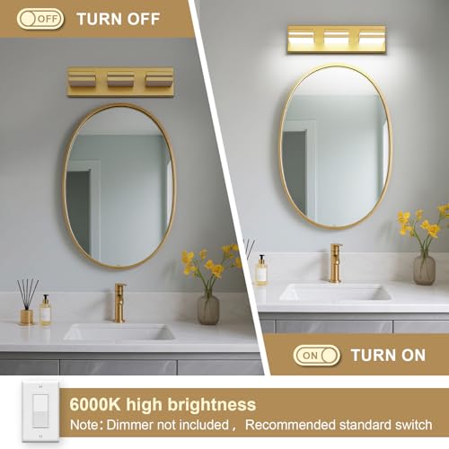 Image of Modern LED Small Gold Acrylic Bathroom Lights Fixtures 3-Light