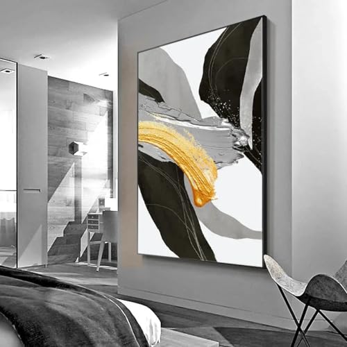 Peinture abstraite plumes orange pour illuminer votre salon moderne avec cadre 50x60