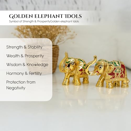 Image of Ekhasa Multicolor Meenakari Elephant Idol Showpiece Figurine Feng Shui | Vastu Items for Home Decor, Good Luck | Hand Painted Elephant Decorative Items Show Pieces, Gifting (Set of 2)