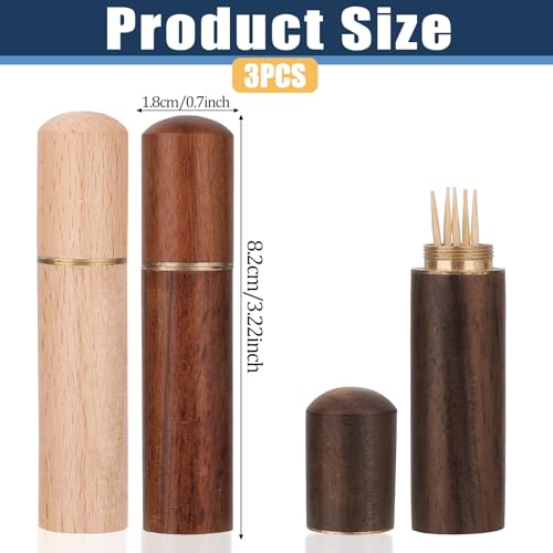 AHQiZFX 3 Stk Zahnstocherhalter Box Holz, Tragbare Zahnstocher Aufbewahrung, Outdoor Etui