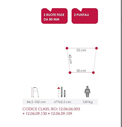 DEAMBULATORE PIEGHEVOLE 2 RUOTE FISSE DA MM. 80 + 2 PUNTALI - Conforme alla normativa CE