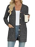 MLXSJ Women's Long Sleeve Cardigan Lightweight Button Down Open Front Casual Cardigans with Pockets (Dark Gray, XL)