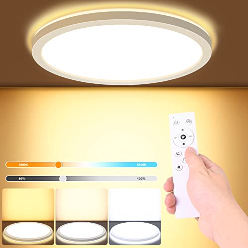 LEZOE LED Deckenleuchte Dimmbar mit Fernbedienung, 18W 2000lm Deckenlampe led Dimmbar 3000-6500K, Flach LED Panel Für Badezimmer Schlafzimmer Wohnzimmer Küche Keller Diele Balkon Ø22*2.5cm