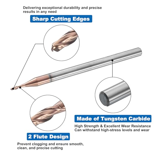 Image of HARFINGTON Ball Nose End Mill 2 Flute 0.041 inch Diameter 1 /8 inch Shank Tungsten Carbide Uncoated Spiral CNC Router Bits 0.123 inch Cutting Length Single End Ball for Carving Engraving Grinding