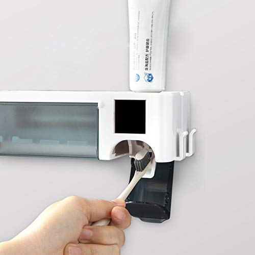 GOAUS Toothbrush Holder Wall Mounted with Sterilizer Function Toothpaste Dispenser,Toothbrush Sanitizer with Toothpaste Squeezer,Electric Toothbrush Organizer,Bathroom Set for Family Kids