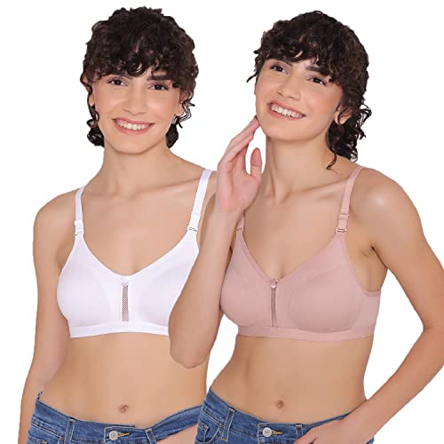 Image of INKURV Women's Non Padded Wireless T-Shirt Bra with Seamless Cups and Detachable Straps Combo of 2
