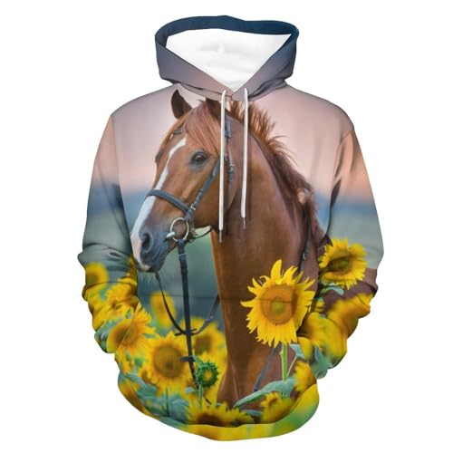 Sweats à capuche manche longue motif cheval et fleur pour un look unique