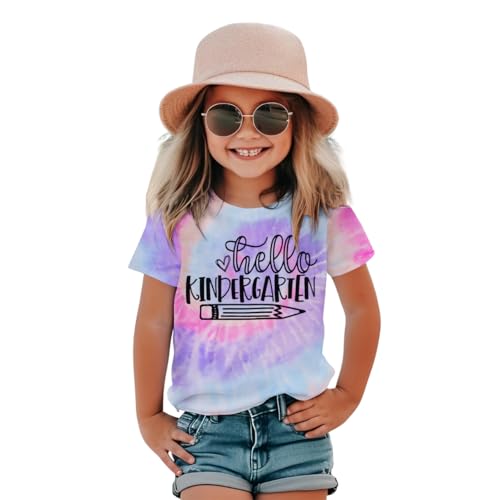 Image of KEKEMI Kid Girls First Day of School Shirt Hello Kindergarten First /Second /Third Grade Tshirt Back to School Tees Tops 4-10Y
