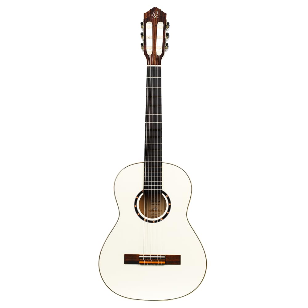Ortega Guitars 3/4 Konzert Gitarre – Family Series – Inklusive Gig Bag – Fichte, Mahagoni, Weiß (R121-3/4WH)