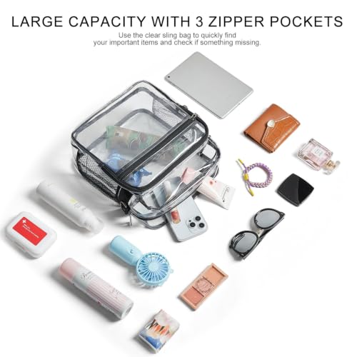 Image of LATMAP Clear Bag for Stadium Events 12x6x12 Clear Purse with 3-Zipper Pockets Crossbody Handbag Tote for Concerts Sports
