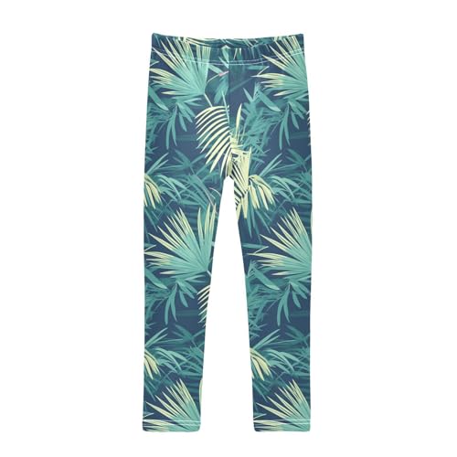 Tropical Palm Leaves Fern Leaf Emerald Kids Baby Girls Basic Leggings Fashion High Waisted Pants Gym