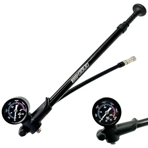 Hochdruck Fahrrad Dämpferpumpe(Max 300 PSI) 3 in1- Fahrrad Gabelpumpe, Hinterradaufhängung pumpe und Fahrradreifen pumpe, Fahrradpumpe mit Manometer, Tragbare Minipumpe mit Entlüftungstaste