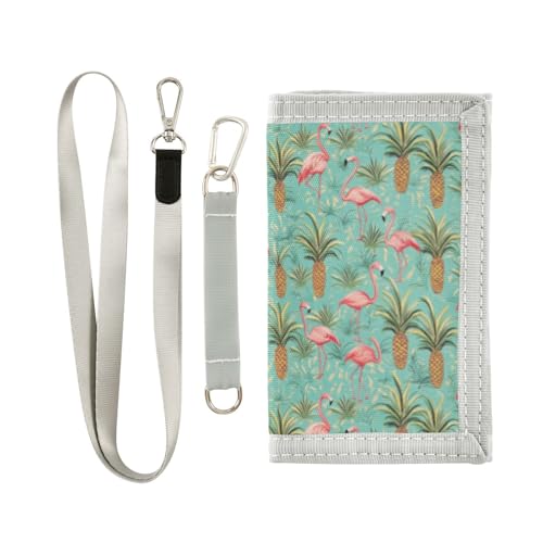 Wusikd Pink Flamingos Pineapples Kids Wallet for Boys Girls Palm Leaves Toddler Trifold Wallet Novelty Wallet for Teens Women Men
