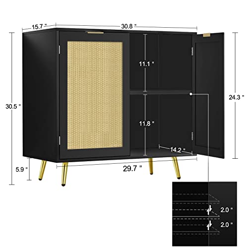Anmytek Rattan Cabinet, Modern Black Sideboard Buffet Storage Cabinet Accent Cabinet With 2 Doors And Adjustable Shelf For Living Room Kitchen Hallway H0060 #TOP1