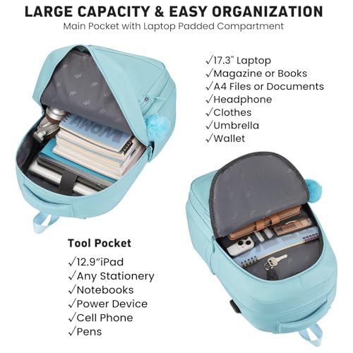 Image of YAMTION 17.3 Inch School Backpack for Teen Girls & College Students,Large Capacity Laptop Backpack Bookbag for School Travel,Blue