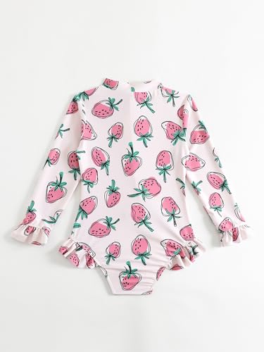Toddler Girls Rash Guard Swimsuit Long Sleeve One Piece Zipper Ruffle Bathing Suit UPF 50+ Beach Swimwear 2-8Y2