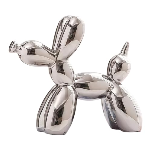 Yoyumi Escultura Perro Globo Chapado, Estatua De Cerámica Brillante Para Sala De Estar, Dormitorio, Escaparates Y Decoración De Oficina, 22 X 18 X 8 Cm, Color Plateado
