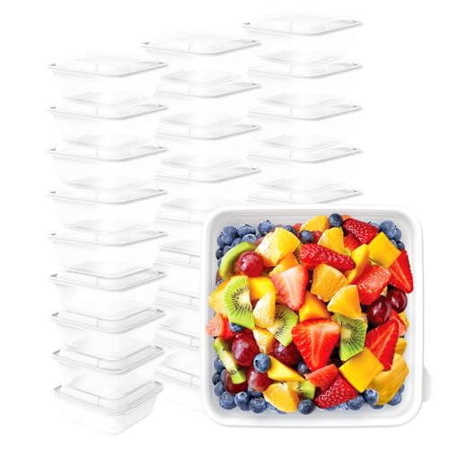 YUESING 30 Pack 34oz Plastic Containers with Lids Meal Prep Containers Reusable Freezer Food Storage Containers Lunch Salad Deli Container Reusable Sets Bento Box Microwaveable & Dishwasher Clear