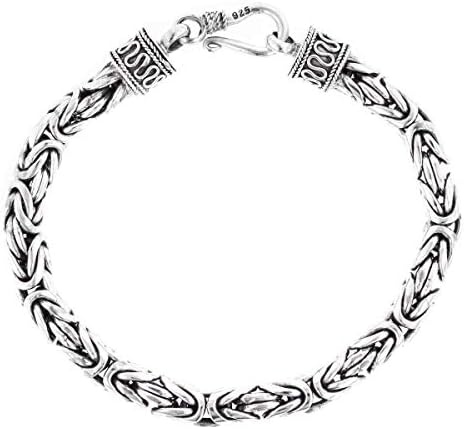 6mm Heavy Mens Round Byzantine Handmade Bali Oxidized 925 Sterling Silver Chain Bracelet