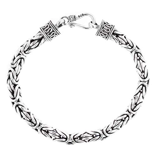 Length 7.5 6Mm Heavy Mens Round Byzantine Handmade Bali Oxidized 925 Sterling Silver Chain Bracelet #TOP20