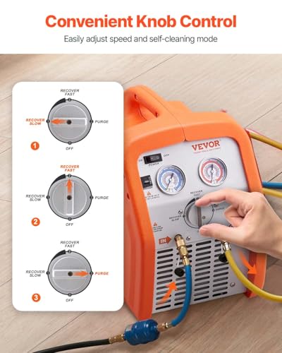 VEVOR Portable 3/4 HP Refrigerant Recovery Machine, AC Recovery Machine for Liquid Vapor Refrigerant, Self-Cleaning Recovery Machines HVAC for Automotive Air Conditioning (120V 60Hz)