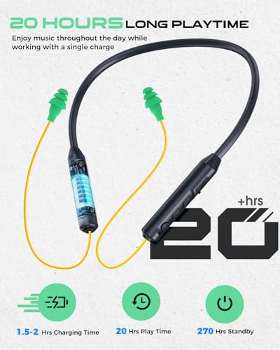 Image of MIPEACE Bluetooth Earplug Headphones, Neckband Wireless Earbuds earplugs-29db Noise Reduction isolating in-Ear earplug Earphones and Controls,IPX5 sweatproof,19+Hour Battery(Yellow & Green)