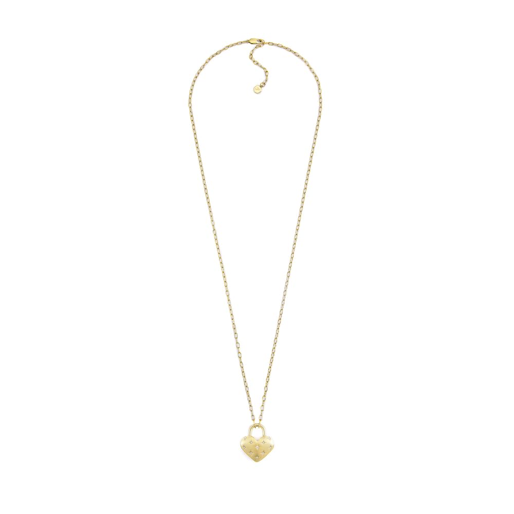 Fossil Damen goldfarbenes Edelstahlcollier mit herzförmigem Anhänger mit Karabinerverschluss