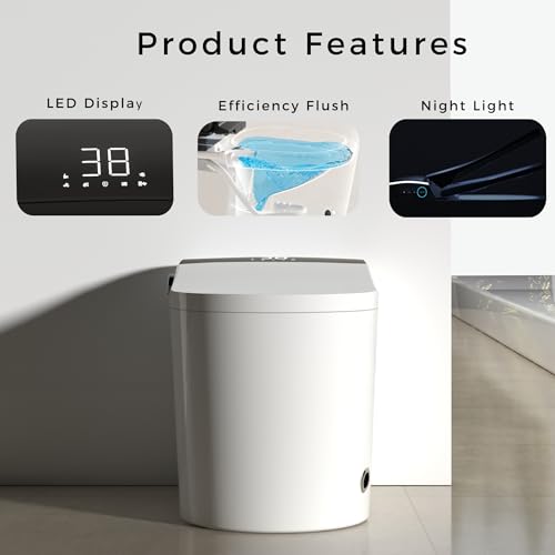 WinZo Luxury Smart Toilet With Bidet Built-in, Auto Open & Flush Auto Soft Close Seat, Wireless Remote Control, Heated Seat & Warm Air Drying, Blanco Brillante miniatura 2