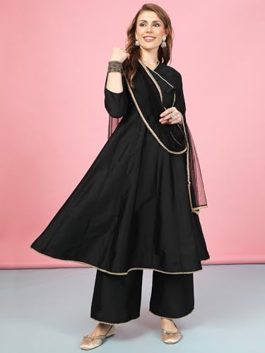 Image of A.T.U.N. (ALL THINGS UBER NICE) Cotton Women Anarkali Paneled Kurta With Palazzos & Dupatta