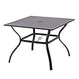 VICLLAX Outdoor Patio Dining Table Slat Metal Square Table with Umbrella Hole