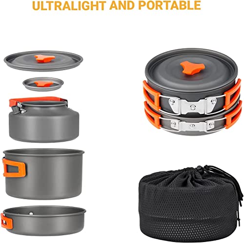 Image of NILKANTH Camping Cookware Outdoor Kettle Pot Pan Utensil Backpacking Out Bag Cooking Picnic Cookset for 2 Person (Orange)
