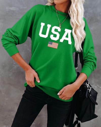 Image of Dressmine Womens USA Shirt Casual Long Sleeve Graphic Tees Knit Crew Neck Sweatshirts Loose Pullover