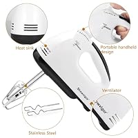 Electric Hand mixer - 7 Adjustable Speed 180W Handheld Mixer Electric Whisk with 5 Stainless Steel Accessories, Turbo Boost/Self-Control Speed + Eject Button Food Beater for Cakes Eggs, Off-white — image 3