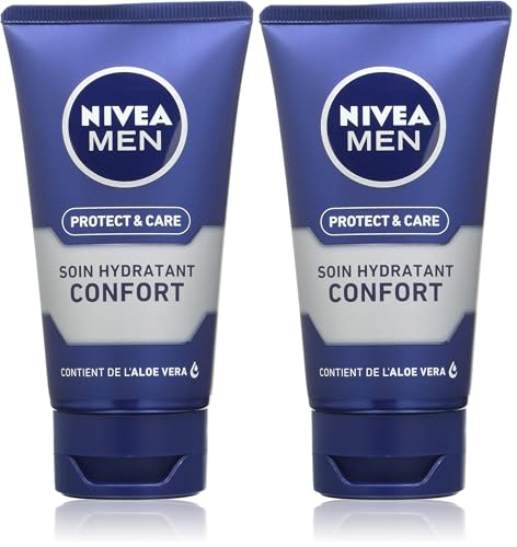 NIVEA MEN Protect & Care Soin Confort Hydratant (1 x 75 ml), Soin visage enrichi en Vitamine B5 et Aloe Vera, Crème Hydratante non grasse pour hommes (Lot de 2)
