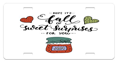 Hope License Plate by Ambesonne, Hand Drawn Jam in a Jar Brush Lettering with Romantic Hearts Hope is Sweet Surprises, High Gloss Aluminum Novelty Plate, 5.88 L X 11.88 W Inches, Multicolor