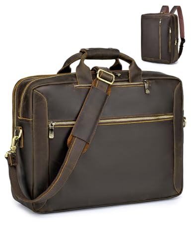 Sac homme bandouliere 3 en 1 cuir véritable marron sacoche ordinateur pour grand PC portable