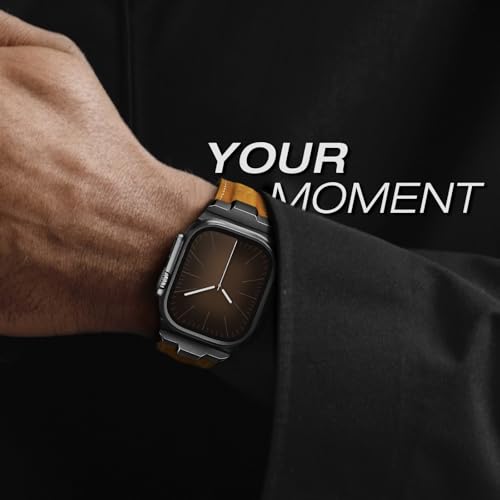 Image of Leather bands Compatible With Apple Watch Ultra Band 49mm 46mm 45mm 44mm 42mm, Superior Genuine Leather Rugged Metal Connector Durable Strap for Men iWatch Ultra3 2 1,Series 11 10 9 8 7 6 5 4 3 SE3 SE