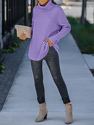 Merokeety Women's Turtleneck Long Sleeve Tunic Sweater Oversized Chunky Knit Pullover Jumper Tops, Purple, Xl #TOP5