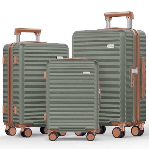 SHOWKOO Luggage Sets 3 Piece Hardside Expandable Suitcase with Double Spinner Wheels Tsa Lock Green (20in/24in/28in)