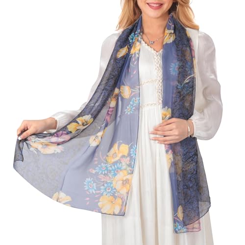 Lamca Bufandas de gasa para mujer, ligeras con estampado floral, regalo para mujer, Shanshui Home-Pink, talla única