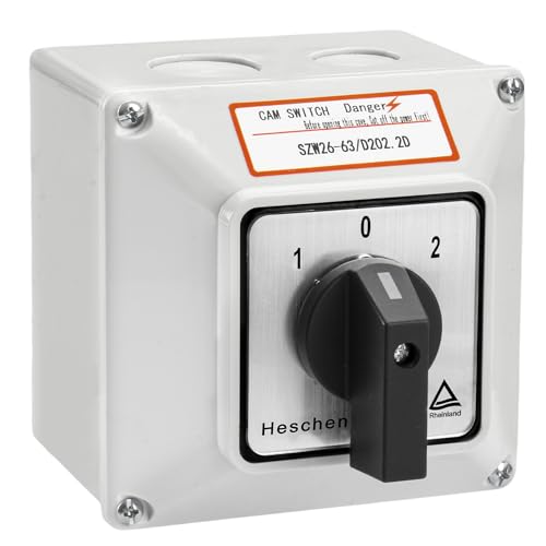 Heschen Universal Rotary Cam Selector Changeover Switch, SZW26-63/D202.2D, 660V 63A, ON-Off-ON, 3 Position 2 Phase 8 Terminals, With Master Switch Exterior Box