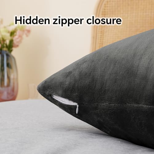 Image of BEDELITE Flannel Pillowcases Standard Set of 2, Dark Gray, 20x26 Inches | Super Cozy Fuzzy Velvet Pillow Shams with Zipper Closure, Soft Fleece Pillowcases for Bedroom, Sofa, Couch, All-Season Use