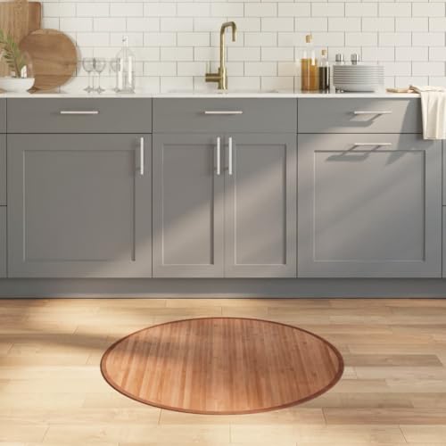 QUAHEAS Tapis rond en bambou naturel - 80 cm - Moderne - Pour salon, chambre à coucher - Résistant - Antidérapant - Facile à nettoyer