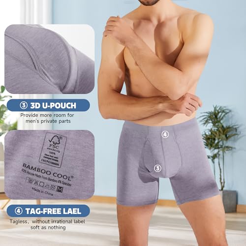 BAMBOO COOL Men's Ultra ComfortSoft Underwear, Moisture Wicking & Breathable No Ride Up Boxer Briefs with Fly, Multipack