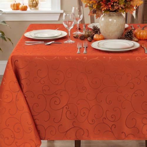Romanstile Tischdecke Herbst abwaschbar 140x240 cm orange rechteckige Wasserabweisende Tischdecken Table Cloth Damast Jacquard Rankenmuster… – Ansicht 1