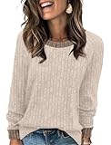 WIHOLL Long Sleeve Shirts for Women Tunic Tops for Women Loose Fit Dressy Casual Fall Clothes 2025 2026 Trendy Sweaters Soft Comfy Basic Layering Cream L