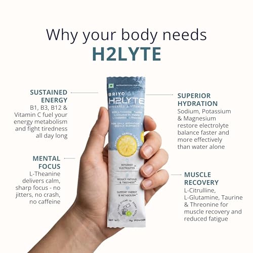Image of Briyo H2Lyte Low Sugar Electrolyte Drink | Hydration & Energy Booster | Magnesium, Amino Acids & Vitamins B & C | Natural Lemon Flavor