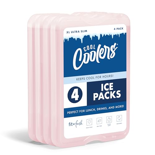 Image of Cool Coolers by Fit & Fresh 4 Pack XL Slim Ice Packs, Quick Freeze Space Saving Reusable Ice Packs for Lunch Boxes or Coolers