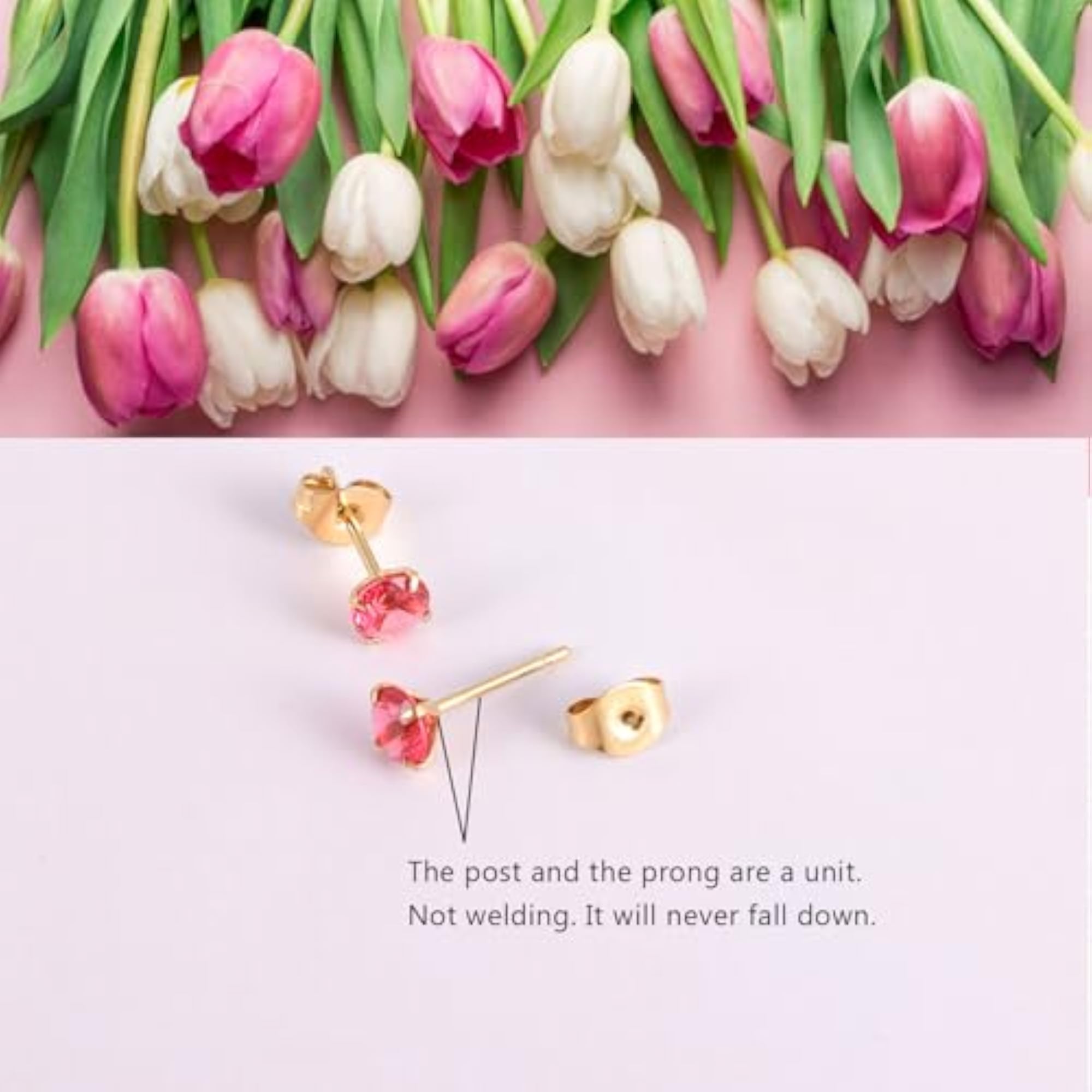 12 Pairs Surgical Stainless Steel Round Birthstone Stud Earrings