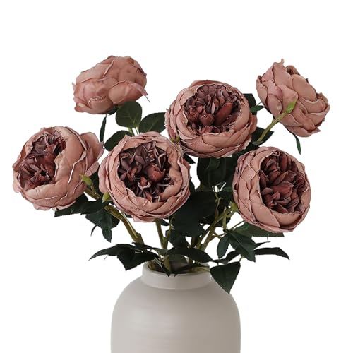 Image of mizii 6Pcs Burnt Pink Artificial Roses Flowers Fake Silk Roses Flower with Long Stem for Wedding Decorations Table Centerpieces Flower Arrangement Home Decor (Burnt Pink)